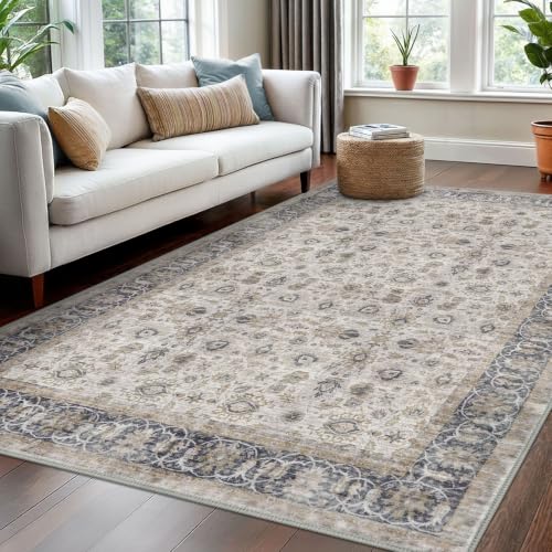 Washable Area Rug 5x7 Living Room Grey