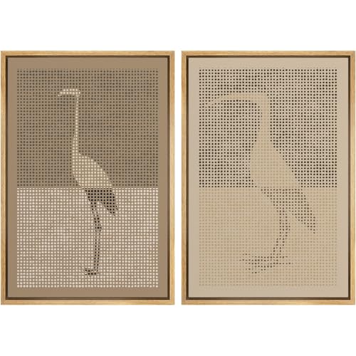 Framed Canvas Print Wall Art Bird Silhouette Modern Minimalist with Heron Crane Illustrations Modern Art Decorative Bohemian Colorful for Living Room