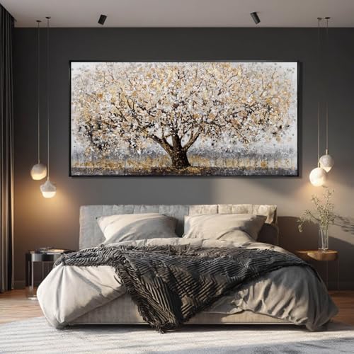Gold Foil Canvas Wall Art Flower Wall Decor Plant Photo Prints Landscape Wall Decorations 29"x58" Large Artwork for Living Room Office