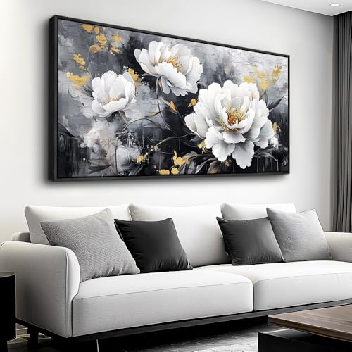 Large Canvas Black Framed Wall Art Decor For Living Room Bedroom Abstract Painting Ink