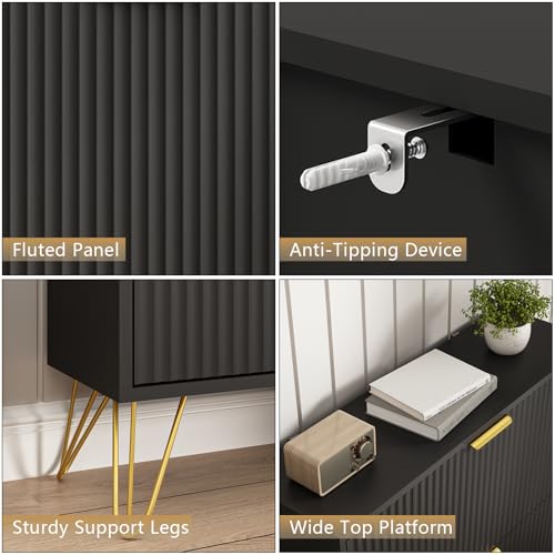 48" H Fluted Shoe Storage Cabinet with 3 Flip Drawers for Entryway