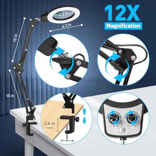12X Magnifying Glass with Light and Stand