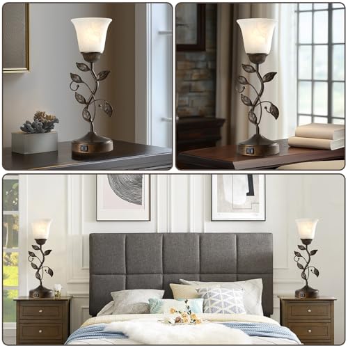 Set of 2 Touch Farmhouse Bedroom Table Lamps 2 USB C+A (2 Count)