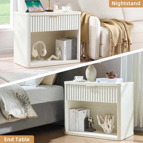 31" Wide Fluted Nightstand with Charging Station