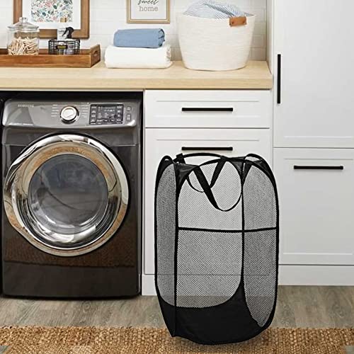 Deluxe Strong Mesh Pop up Laundry Hamper Basket with Side Pocket Foldable Hamper for Laundry Room