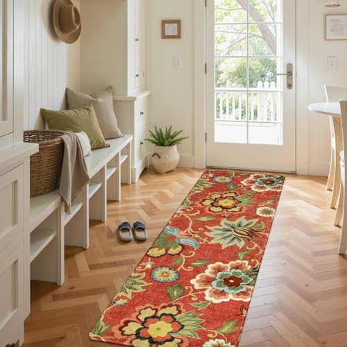 Floral Red Christmas Runner Rug 2x5 (10 Sq Ft)