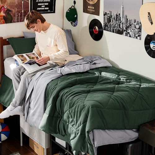 Twin XL Bed in a Bag Reversible 5 Pieces Dark Green