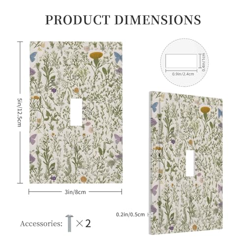 Floral Vintage Garden Plants Herbs Flowers Botanical Single Toggle Light Switch Covers Decorative Mustard Green 1 Gang Wall Plate Electrical Dimmer Switchplate Faceplate for Country Home Decor
