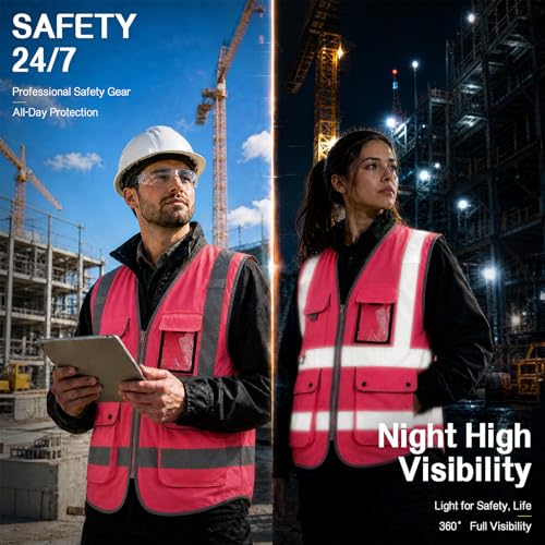 8 Pockets High Visibility Class 2 Reflective Safety Vest for Men & Women Meets ANSI Standards