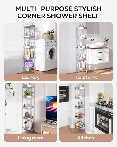 5 Tier Aluminum Corner Shower Caddy Standing (5 Count)
