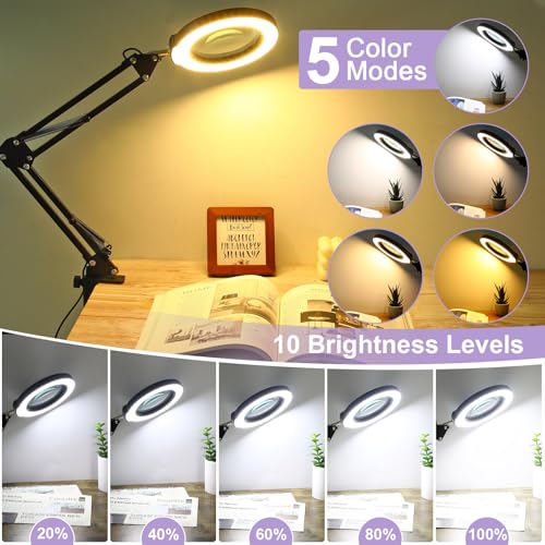 12X Magnifying Glass with Light and Clamp