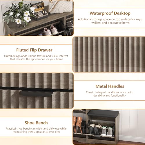 Shoe Cabinet Storage for Entryway with Flip Drawer & Bench