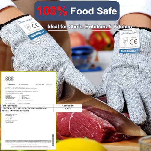 Cut Resistant Gloves Food Grade Level 5 Protection (3 Count)