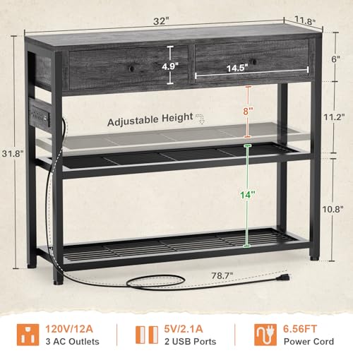 32" Small Entryway Table with Outlets