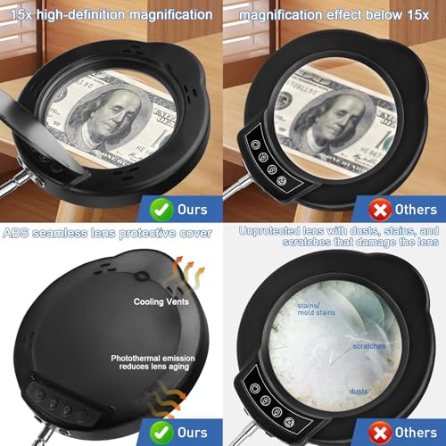 15X Magnifying Glass with Light & Stand