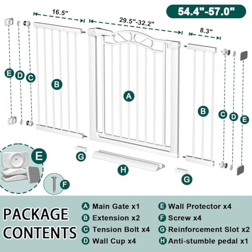 54.3" 57" Extra Wide Baby Gate Indoor for Kids Or Pets Walk Thru No Drill Long Dog Gates for The House Doorway Child Safety Gate
