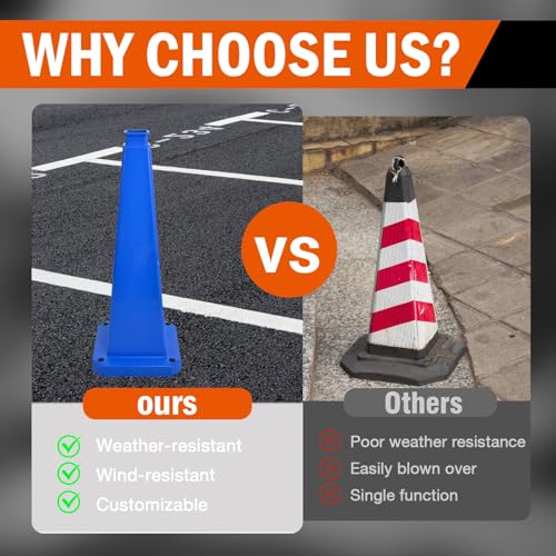 6 Pack 36 Inch Solid Blue Traffic Cone