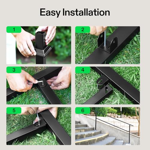 3 Step Stair Handrail 40"x36" Wrought Iron Porch Railing Black - Bel Marant