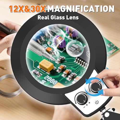 12X 30X Magnifying Glass with Light and Stand
