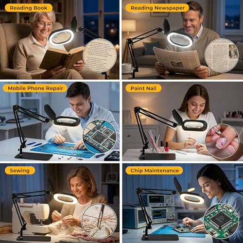 10X Square Magnifying Glass with Light and Stand
