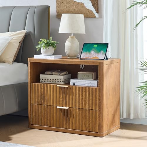 31" Wide Fluted Nightstand with Charging Station