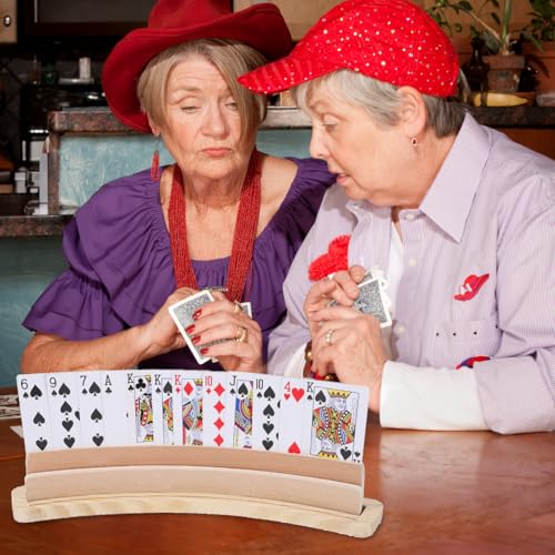 Curved Wooden Playing Card Holder Card Tray Display Rack for Games Double Row Base Stand 13.97 in Keeps Hands Free for Easy Play