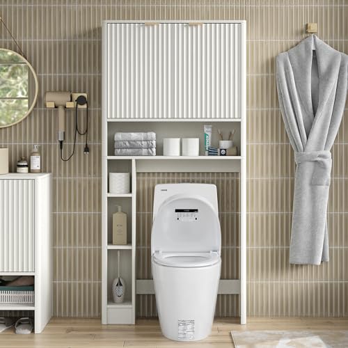 Fluted Over The Toilet Storage Cabinet 31''W Modern Above Toilet Storage Cabinet with Fluted Doors & Adjustable Shelf for Bathroom