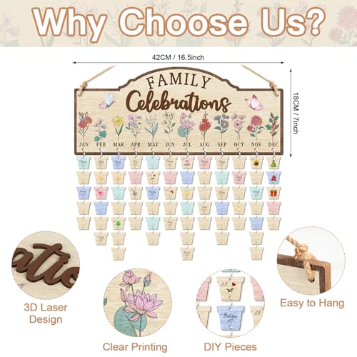 Wooden 3D Family Celebrations Birthday Calendar Wall Hanging