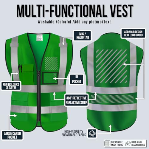 High Visibility Safety Vest Customize Your Logo Protective Workwear 5 Pockets Outdoor Work Vest
