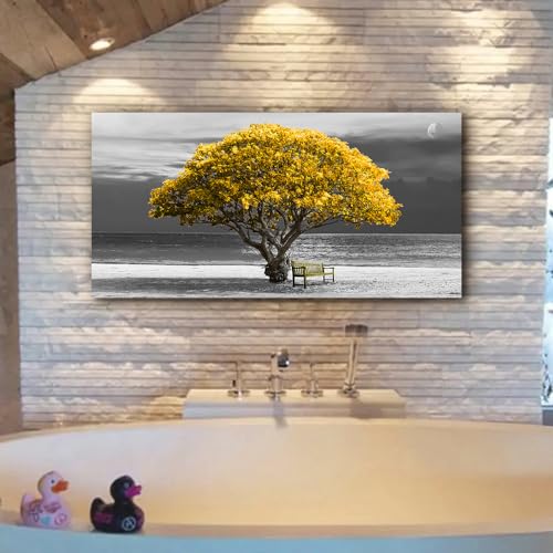 Canvas Wall Art For Living Room farmhouse Wall Decor For Bedroom Office Decor Black And White Wall Painting Yellow Trees Pictures Framed Mural Home Decor Prints Posters Artwork 20X40 inch