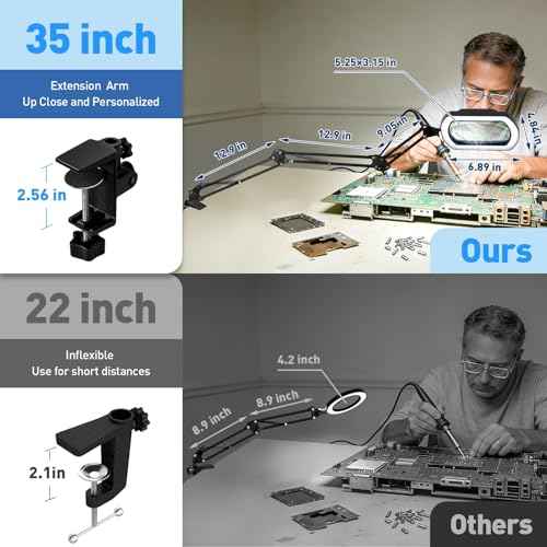 12X Square Ultra Long Magnifying Glass with Light and Clamp (100 Count)