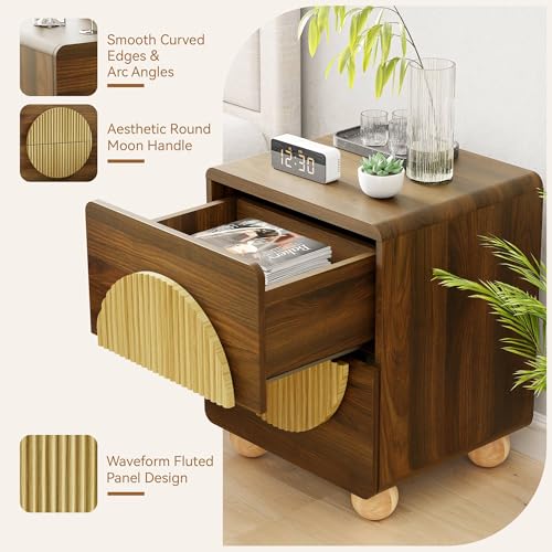 23" Fluted Nightstand with Solid Wood Legs