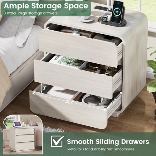 White Night Stand Set of 2 with Charging Station (2 Count)