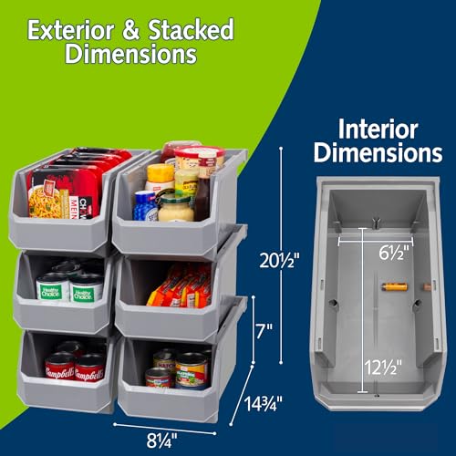 Large Stackable Plastic Storage Bins (6 Count)
