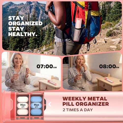 Metal 7 Day Pill Organizer 2 Times a Day