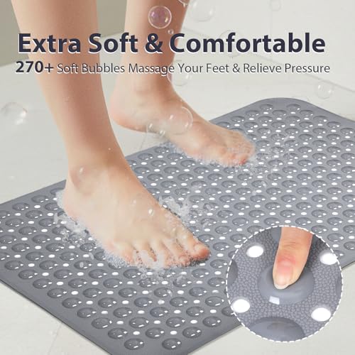 Large Shower Mat Bathtub Mat Bath Mat Non Slip Gray 21.5"x33.5"
