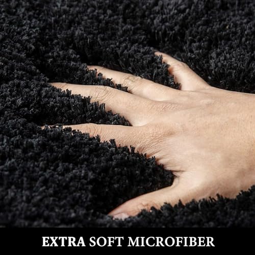 Black Bathroom Runner Rugs Soft Microfiber Bath Mat 16x48 Inch (5.3312 Sq Ft)