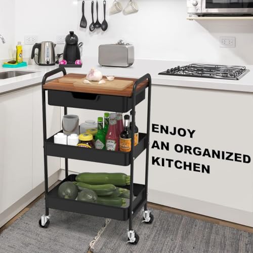 3 Tier Rolling Cart with Drawer