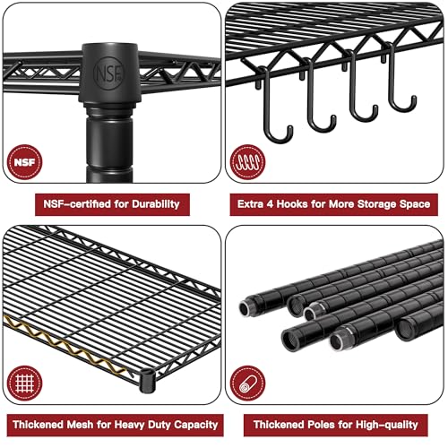 6 Tier 36" W X 18" D X 78" H Wire Shelving with Wheels 1500lbs (4 Count)