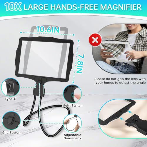 Large 10X Magnifying Glass with Light