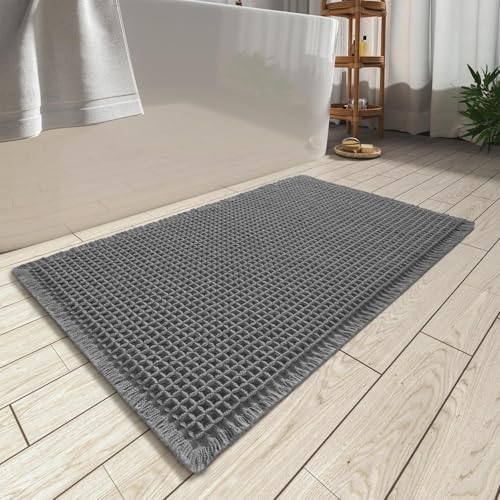Upgraded Waffle Bath Mat Ultra Absorbent Non Slip Bathroom Mat