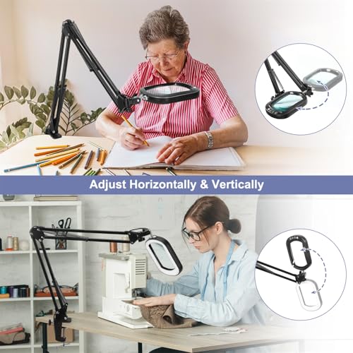 10X Large Magnifying Glass with Light and Clamp