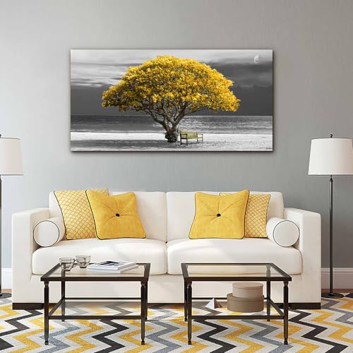 Canvas Wall Art For Living Room farmhouse Wall Decor For Bedroom Office Decor Black And White Wall Painting Yellow Trees Pictures Framed Mural Home Decor Prints Posters Artwork 20X40 inch