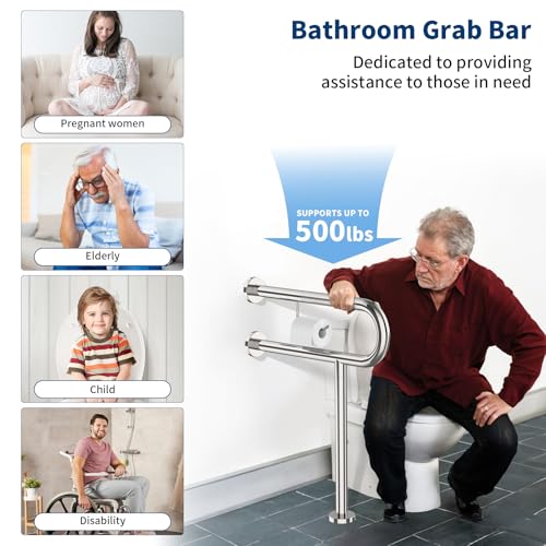 24x28 Inch Chrome Knurled Toilet Grab Bar with Toilet Paper Holder
