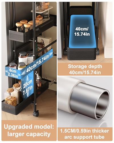 4 Tier Narrow Mobile Storage Cart with Pull
