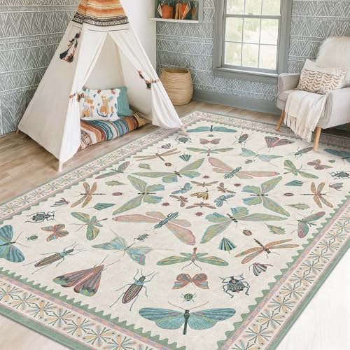 5x7 Pink and Green Nursery Rug (35 Sq Ft)