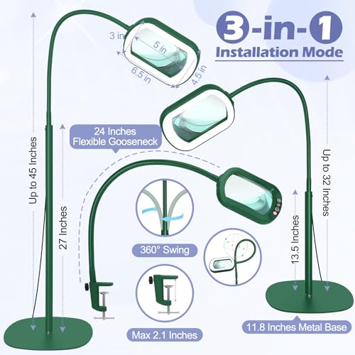 15X Rectangular Real Glass Magnifying Glass with Light and Stand
