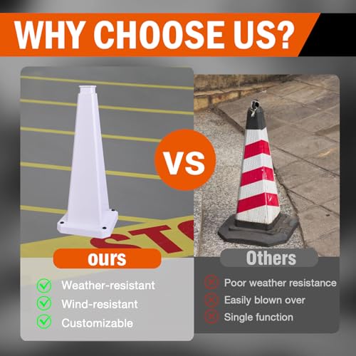 3 Pack 28 Inch Solid White Traffic Cone (3 Count)