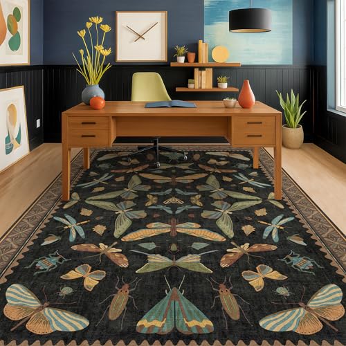 Living Room Rug Black Boho 6x9 (54 Sq Ft)