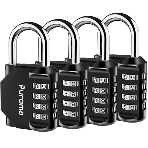 4 Pack Combination Lock Locker 4 Digits Combo Padlock Gym Black (4 Count)